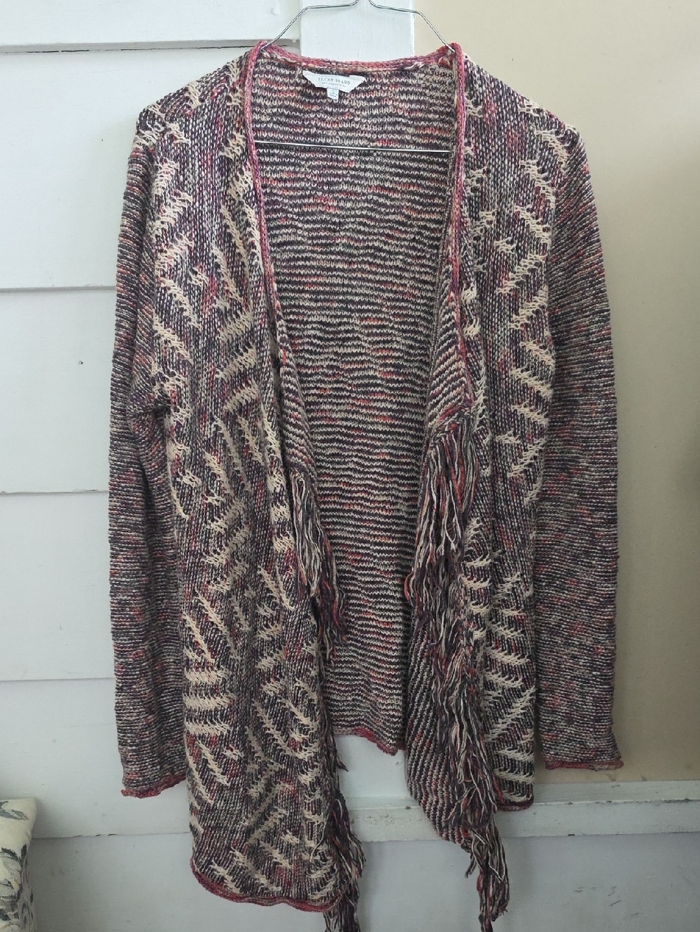 Lucky Brand Multicolor Open-Front Knit Cardigan with Fringe